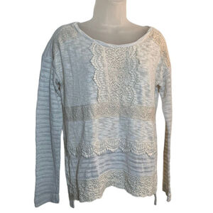 Anthropologie‎ One September Crochet and Lace Top XS Long Sleeves Knit Boho